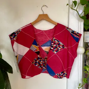 Vintage 70s 80s geometric colorful shrug // small medium (HT2405)