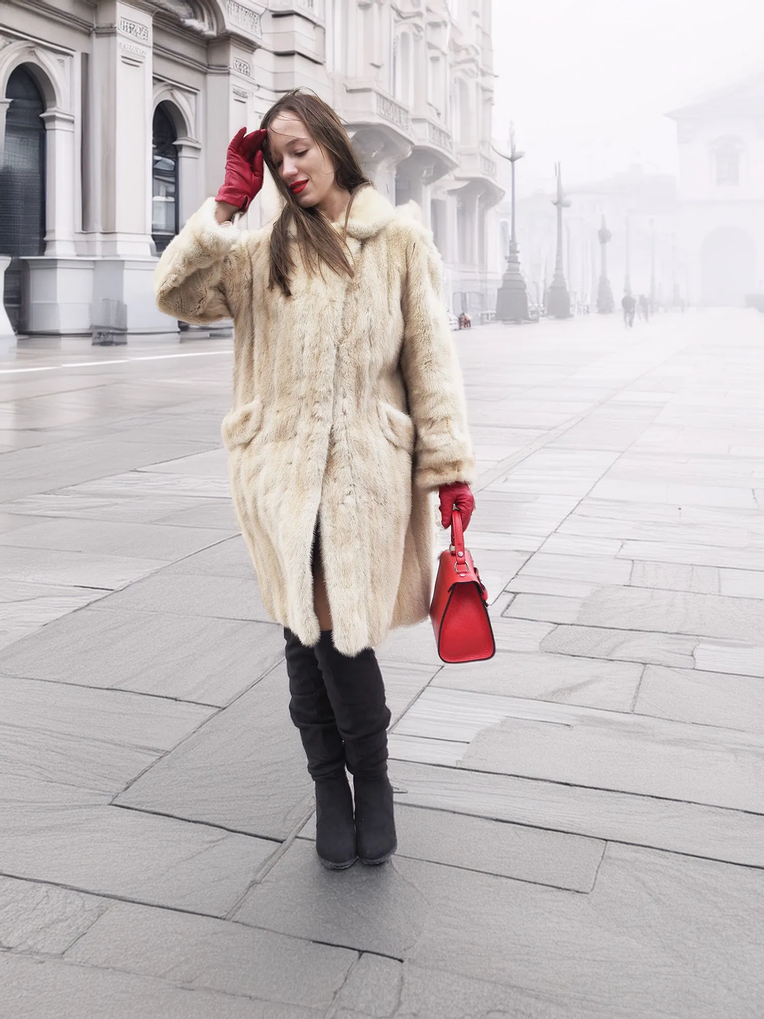Vintage Beige Pearl Mink Fur Coat S/M