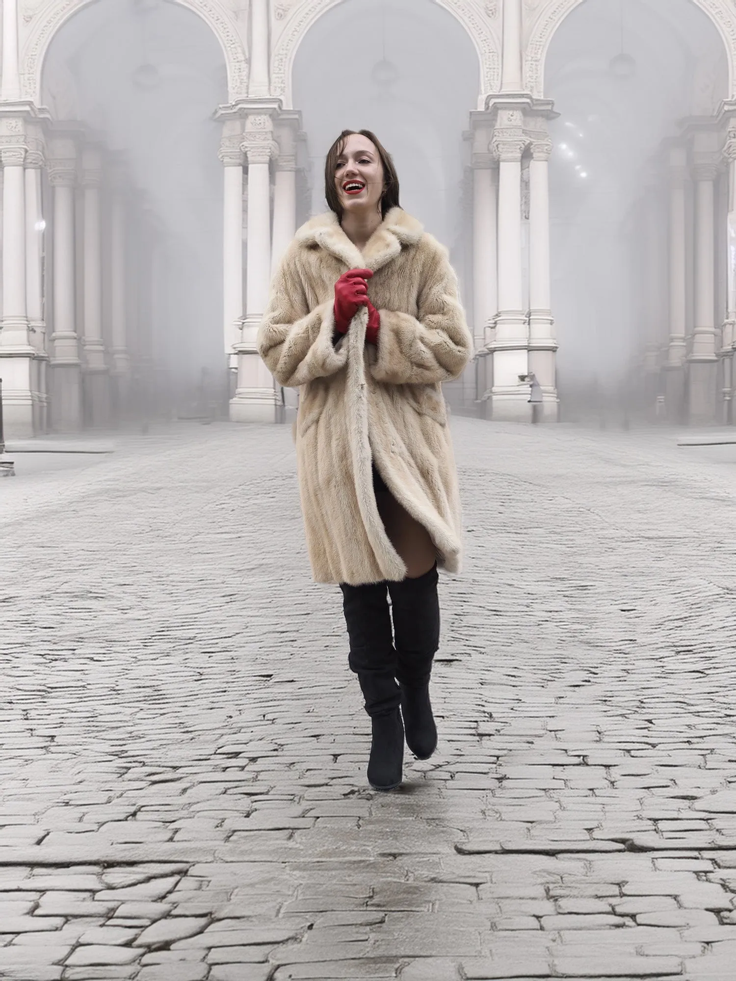 Vintage Beige Pearl Mink Fur Coat S/M