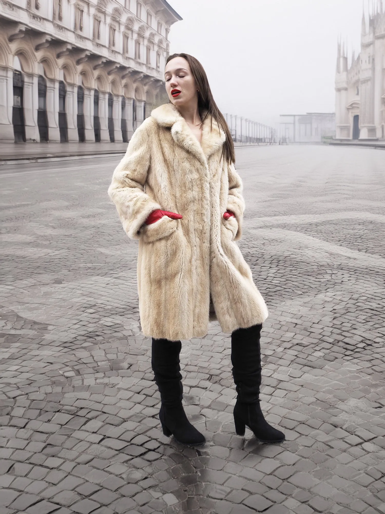 Vintage Beige Pearl Mink Fur Coat S/M