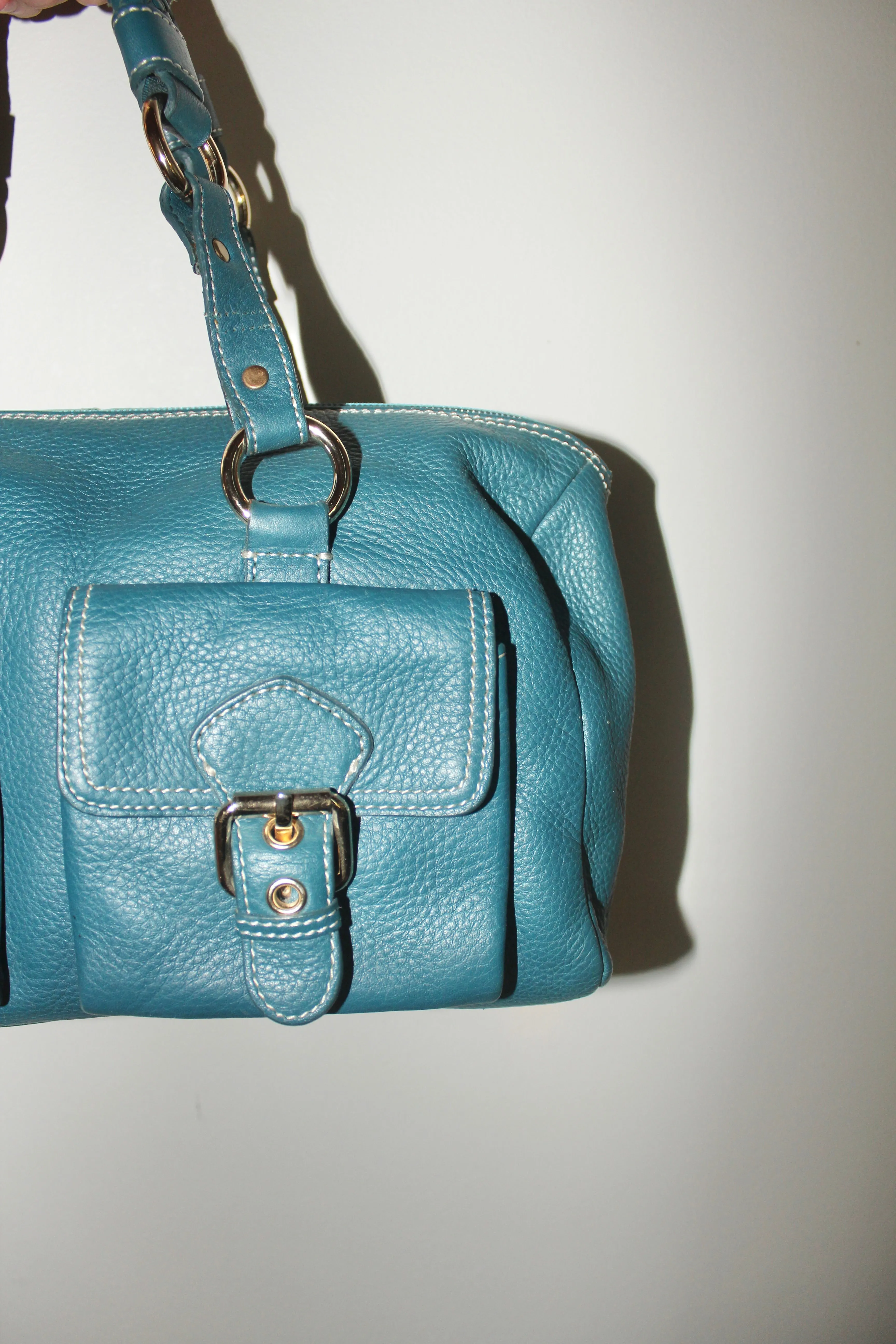 Vintage Turquoise Messenger Style Leather Purse