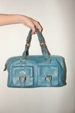 Vintage Turquoise Messenger Style Leather Purse