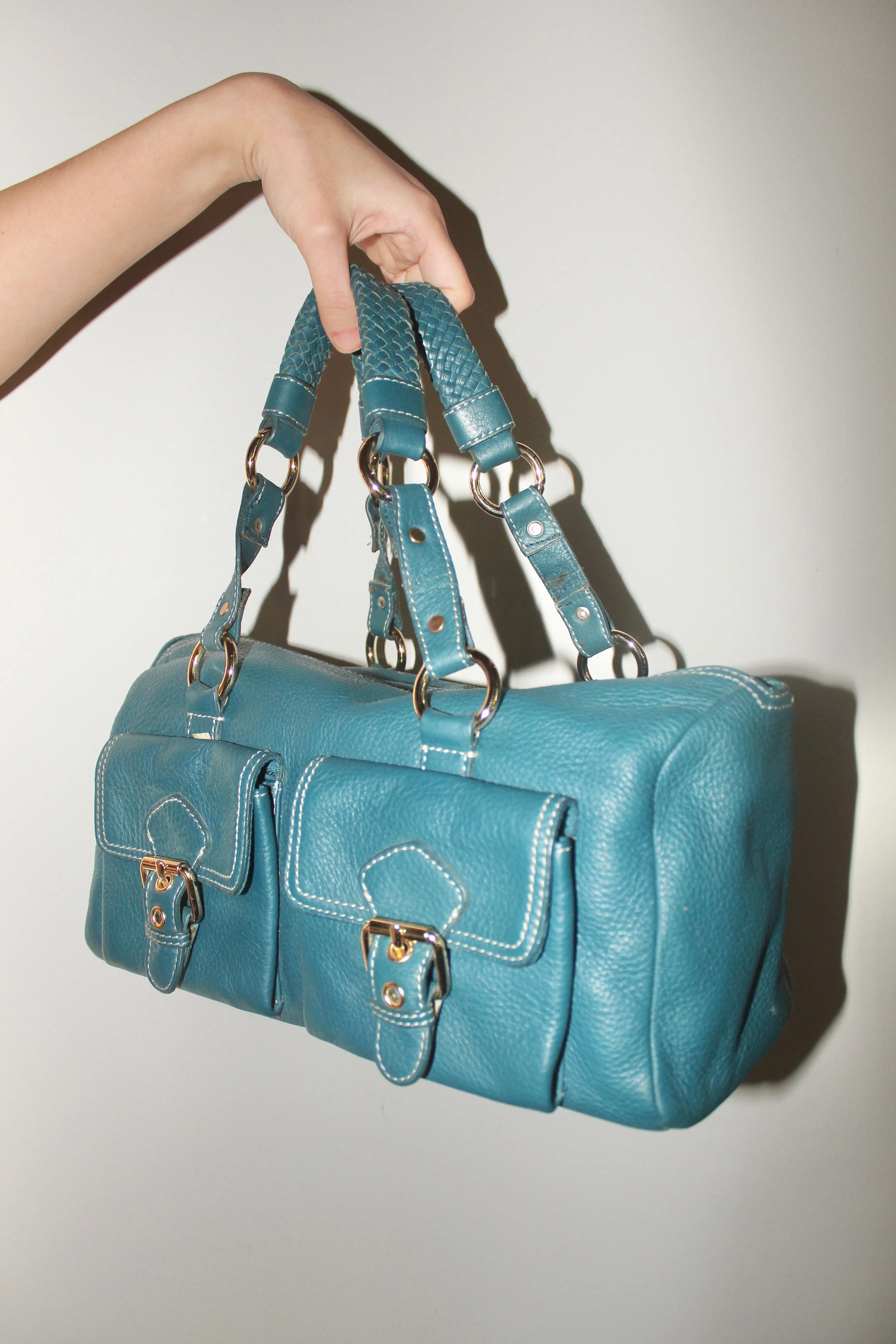 Vintage Turquoise Messenger Style Leather Purse