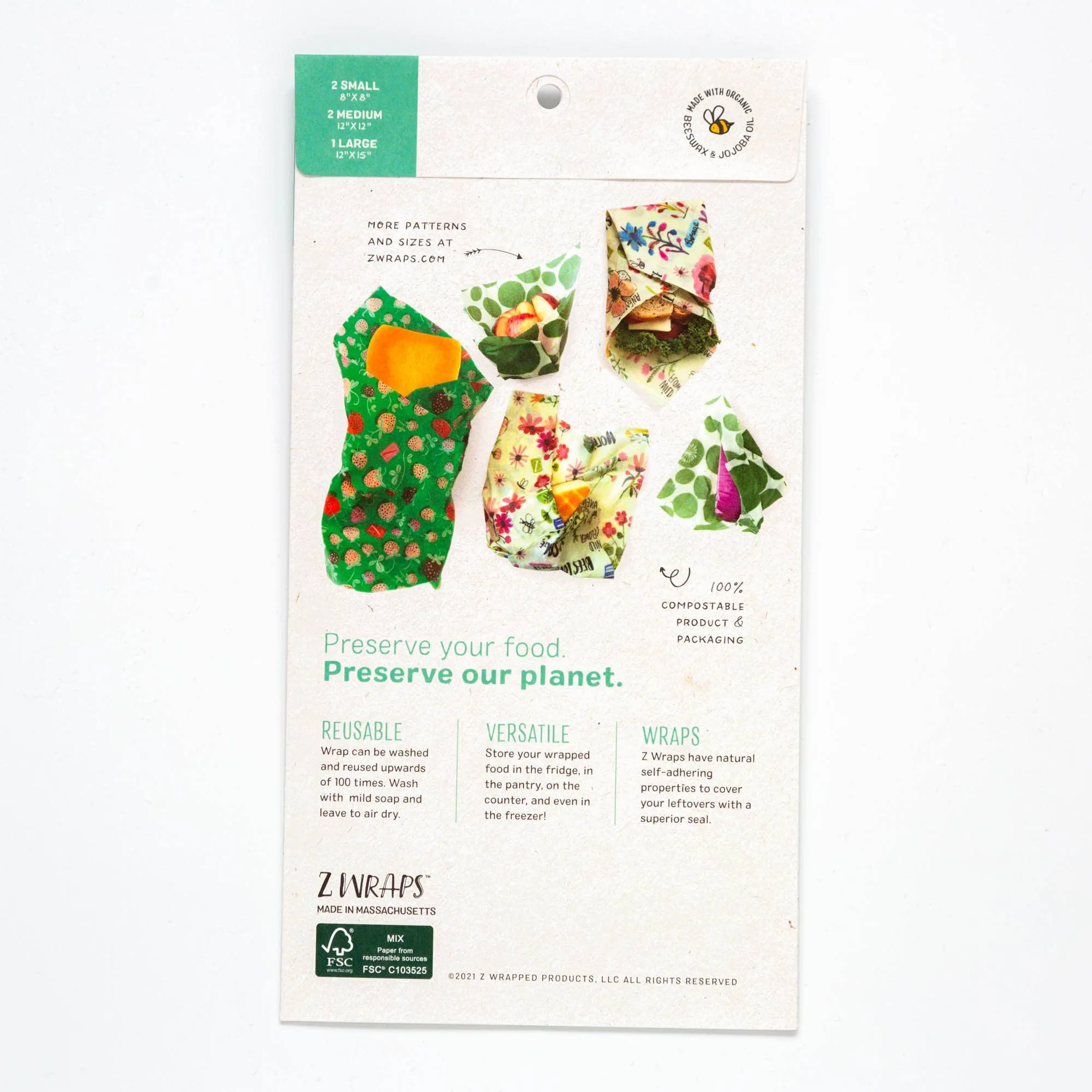 Z Wraps 5-Pack Reusable Food Wrap - Leafy/Bees/Strawberry