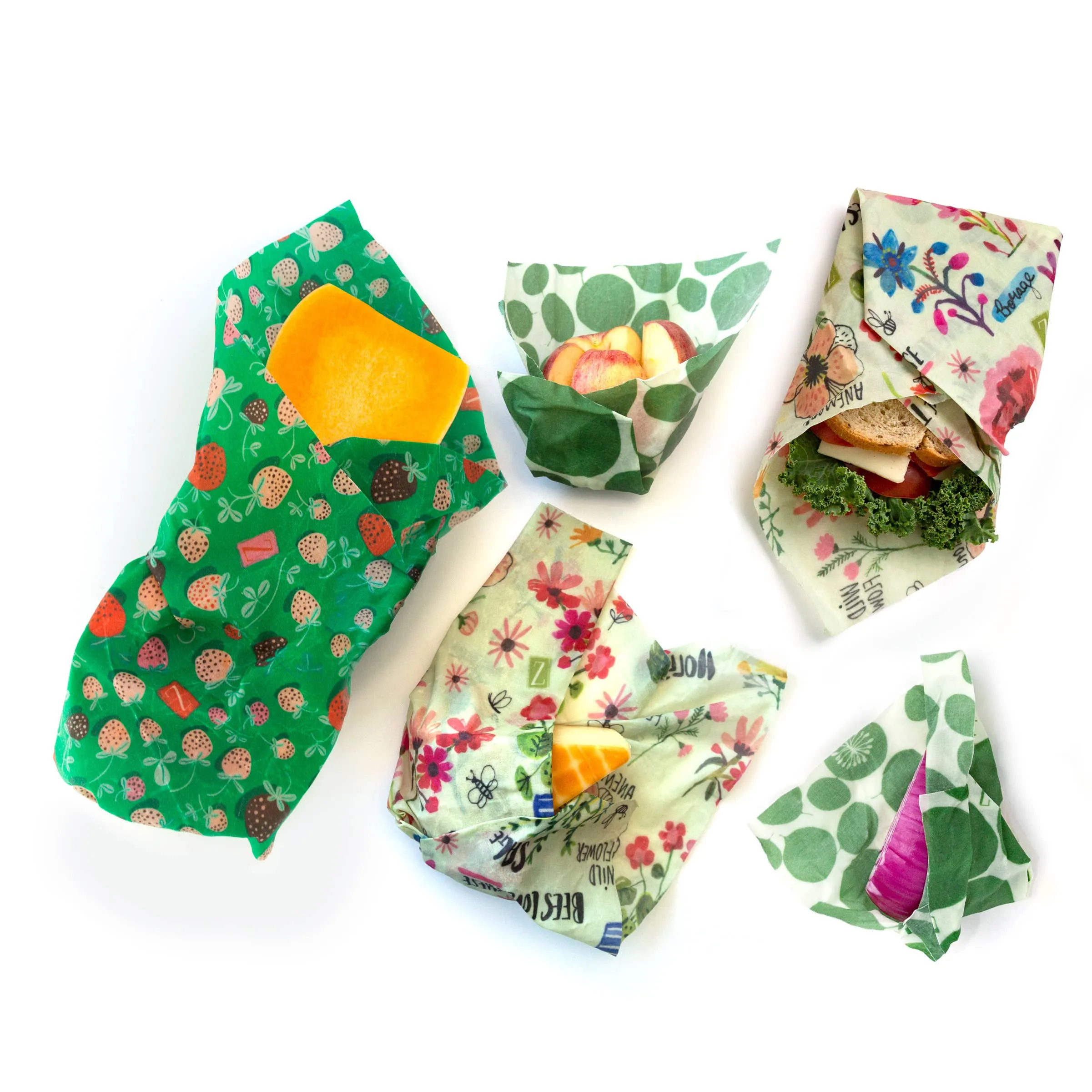 Z Wraps 5-Pack Reusable Food Wrap - Leafy/Bees/Strawberry
