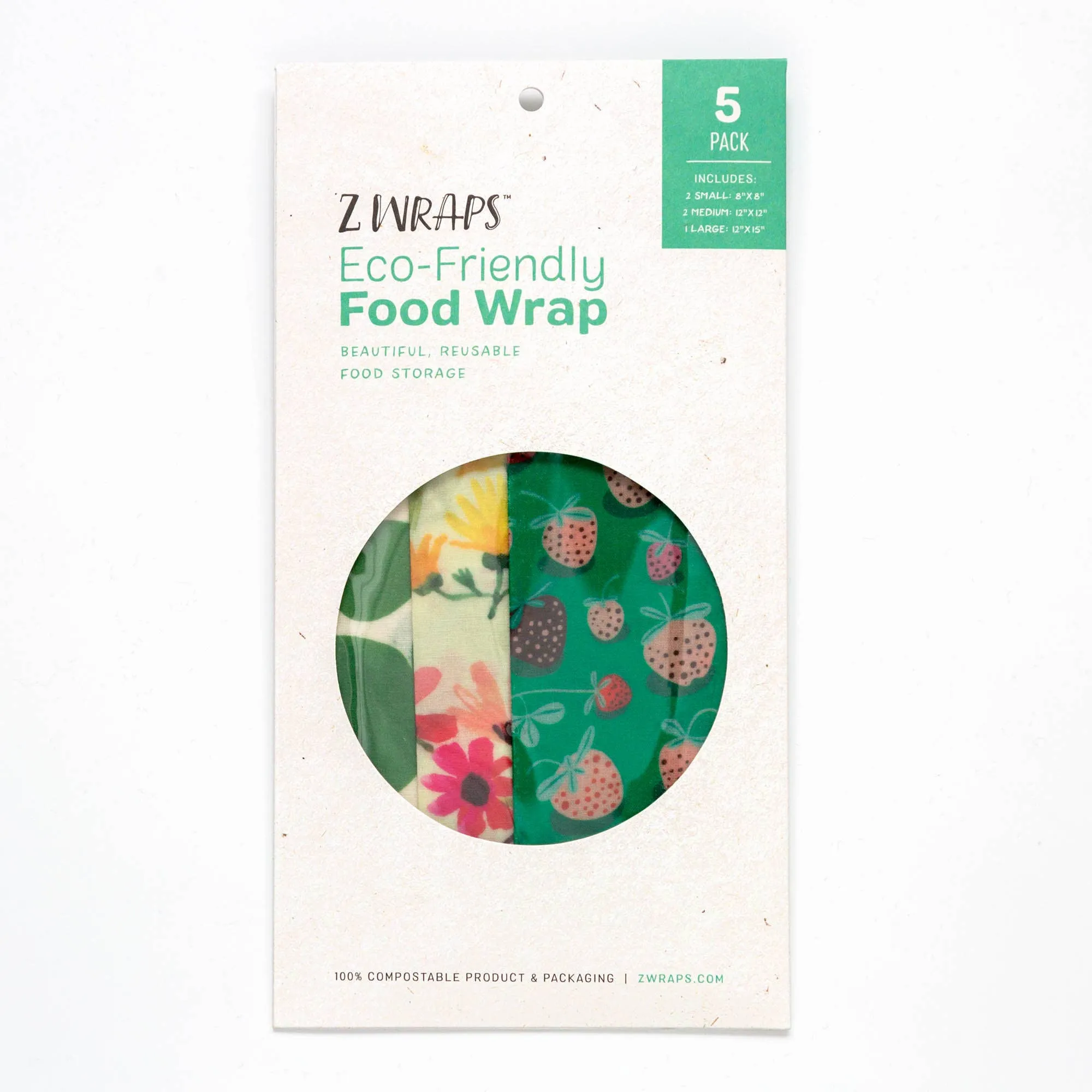 Z Wraps 5-Pack Reusable Food Wrap - Leafy/Bees/Strawberry