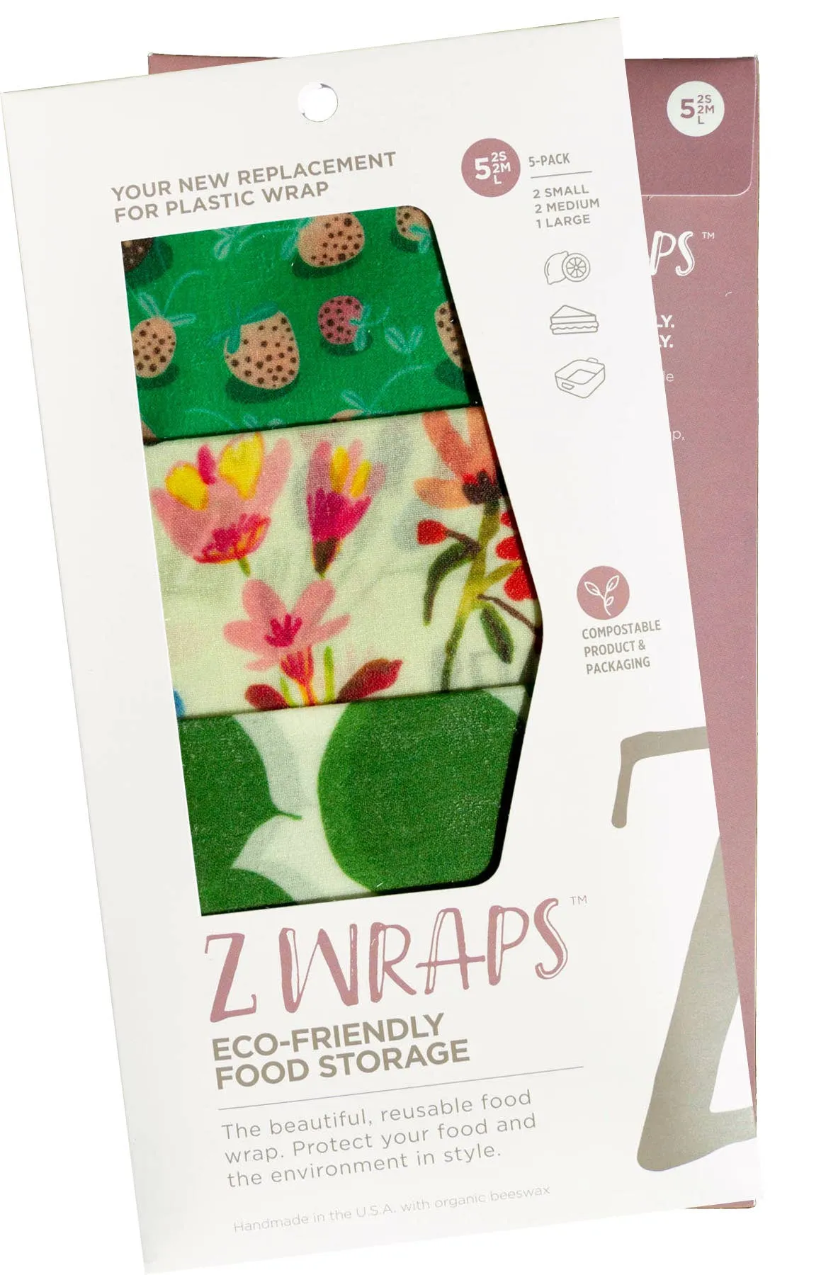 Z Wraps 5-Pack Reusable Food Wrap - Leafy/Bees/Strawberry